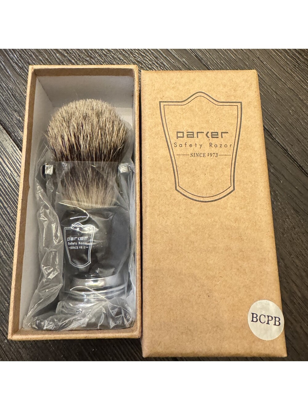 Parker Synthetic Silvertip Shaving Brush with Stand, Black/Chrome